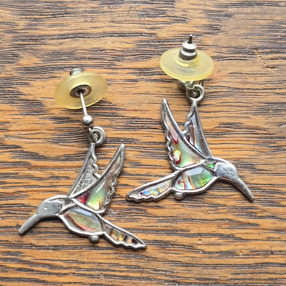 Vintage Hummingbird earrings with abalone shell inlay.